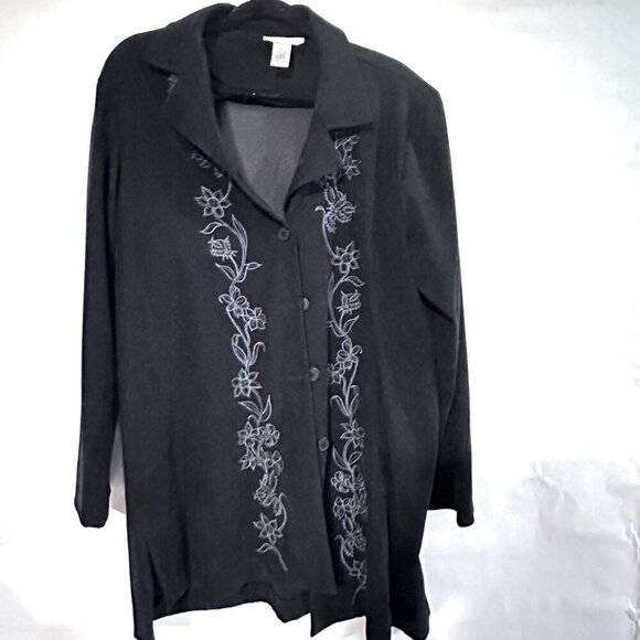 Susan Graver XL Long Shirt Jacket Bohemian Suede Extra Large Embroidered Boho - Picture 1 of 6